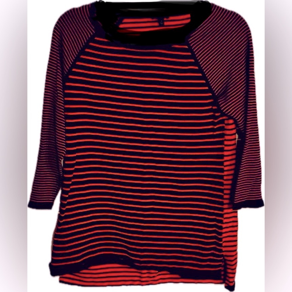 ⭐️TALBOTS⭐️RED/NAVY INVERTED STRIPED BOATNECK 3/4 SLV COTTON SWEATER SIZE: SMALL